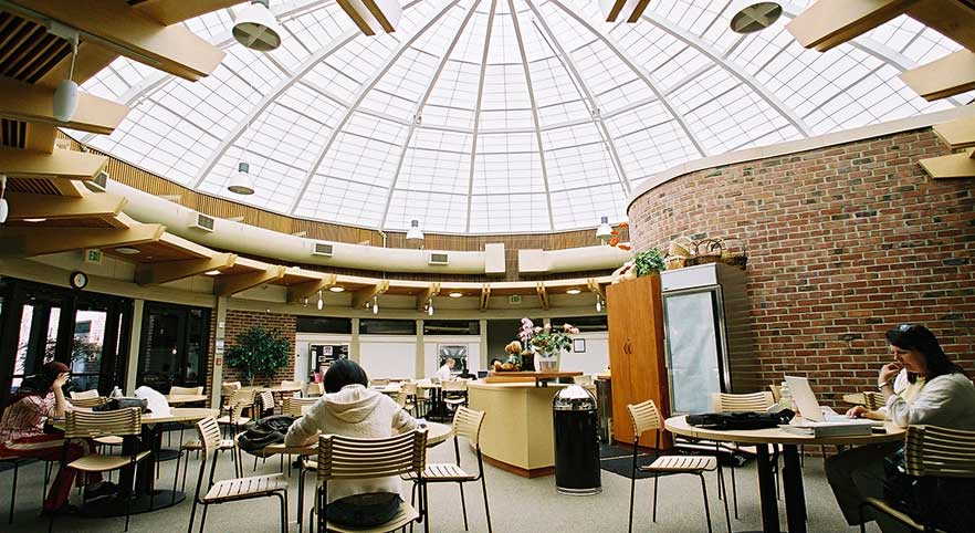 beautiful glass dome ceiling in library